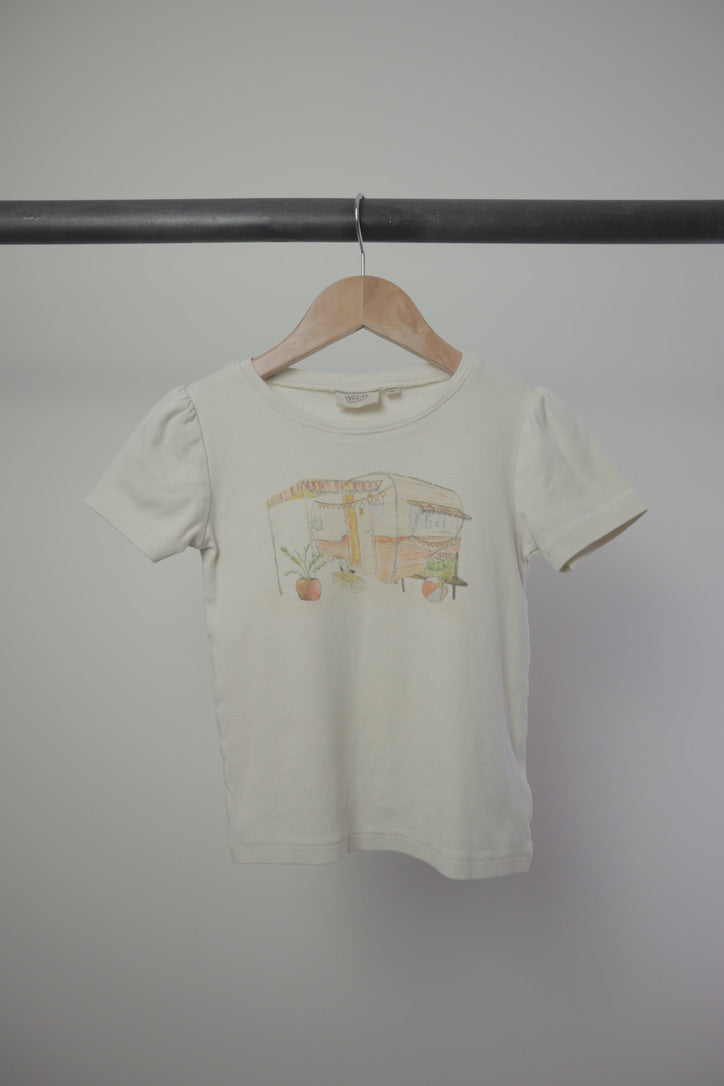 Wheat — Holiday Home Puff-Sleeve Graphic Tee — Eggshell — 6Y