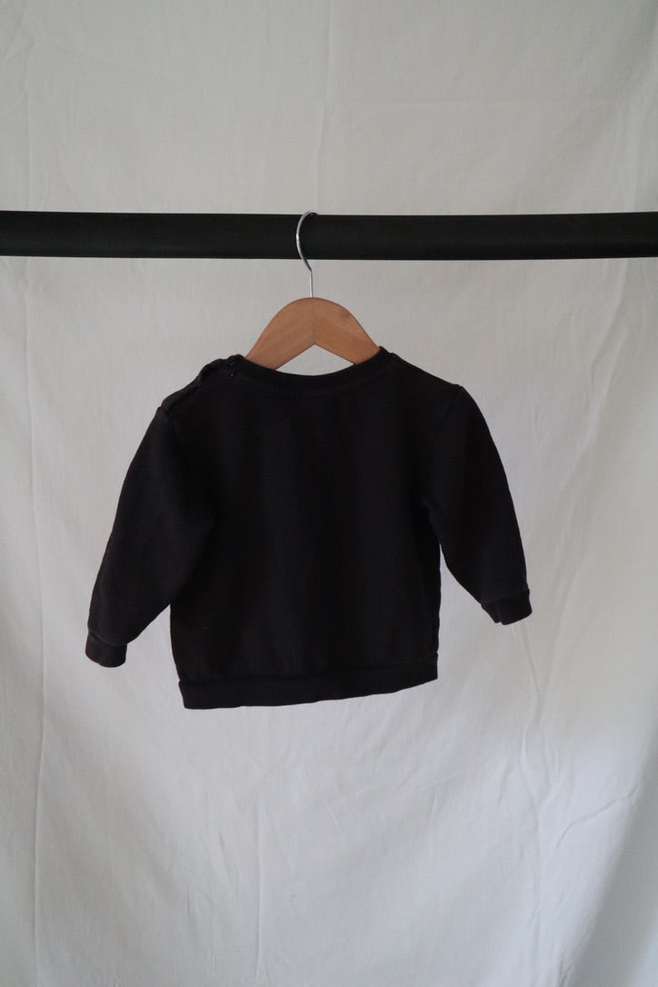 Just Born “Little Human” Organic Cotton Sweatshirt — Black — 6–12M