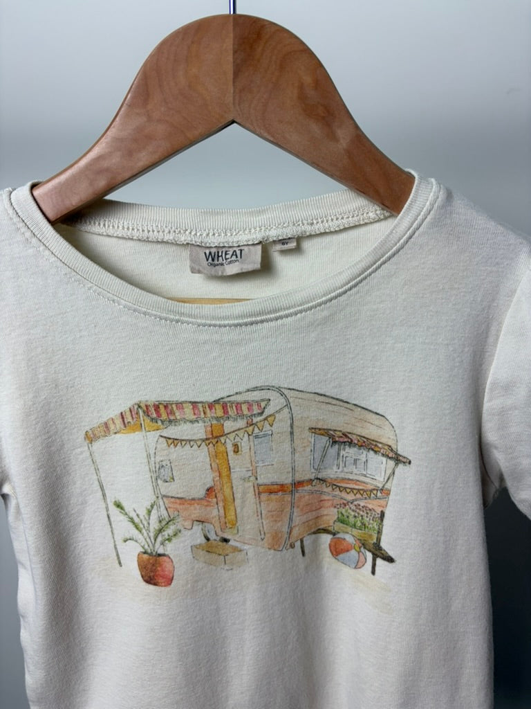 Wheat — Holiday Home Puff-Sleeve Graphic Tee — Eggshell — 6Y
