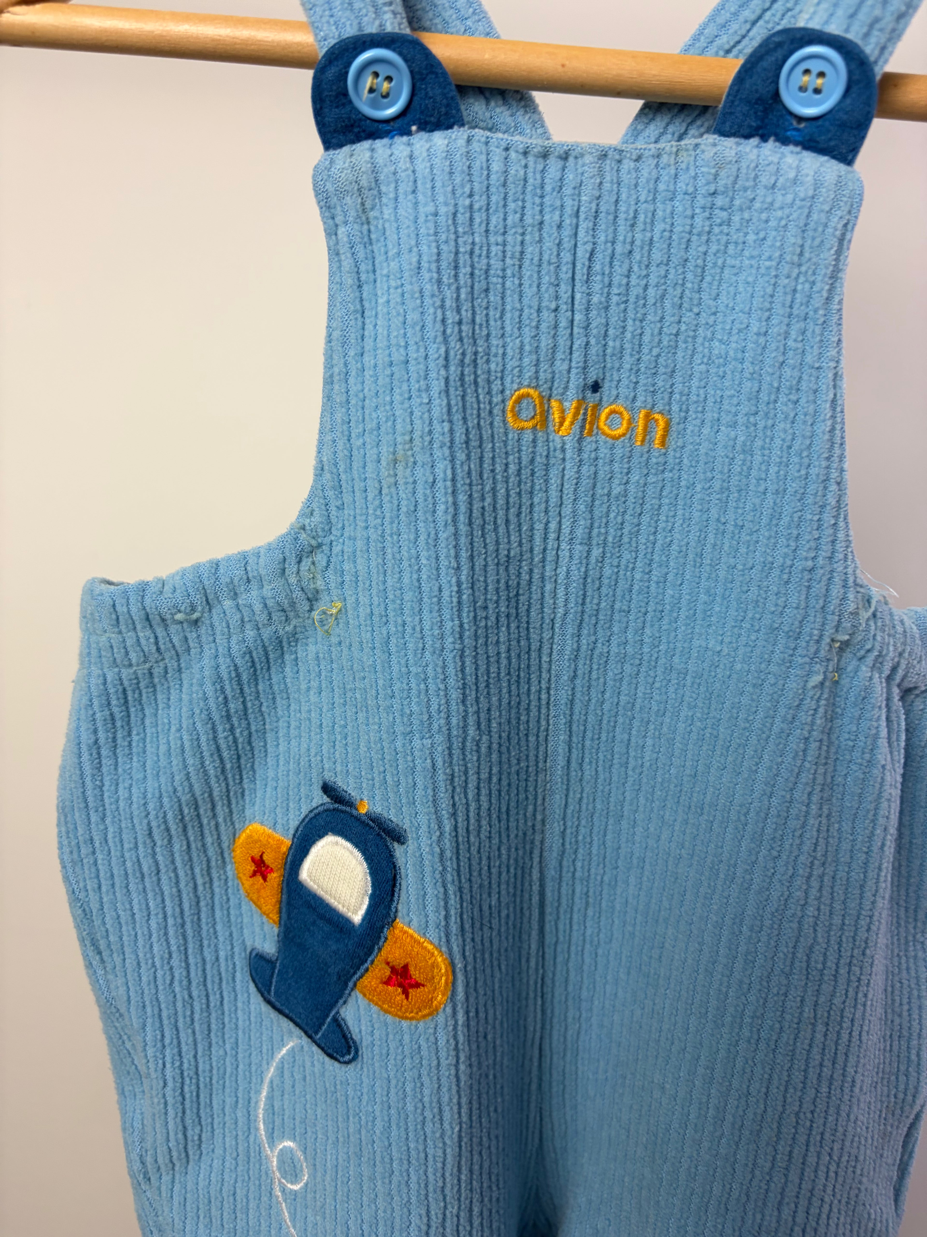 Vintage Fusen Usagi Corduroy Airplane Overalls — Baby Blue — 6–12 Months