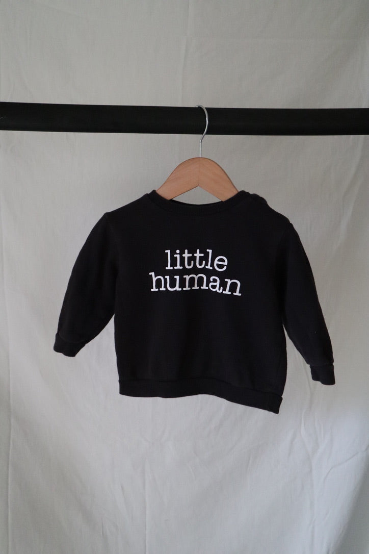 Just Born “Little Human” Organic Cotton Sweatshirt — Black — 6–12M