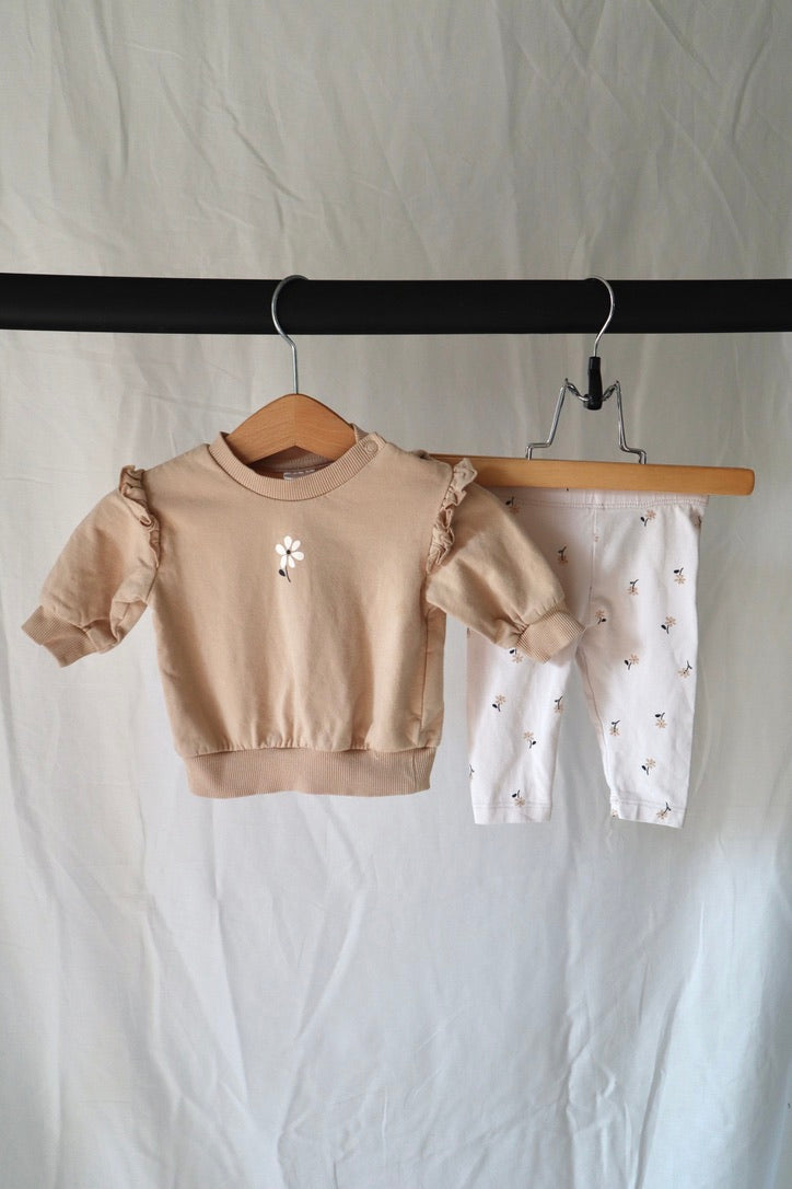 H&M Ruffle Sweatshirt & Floral Legging Set — 1–2M