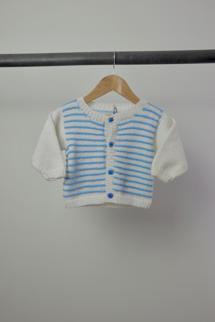 Handmade Blue Striped Knit Cardigan — 12–18M