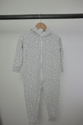 Tiny Button Apparel — Hooded Zip Romper — Soft Grey Floral — 3/4T
