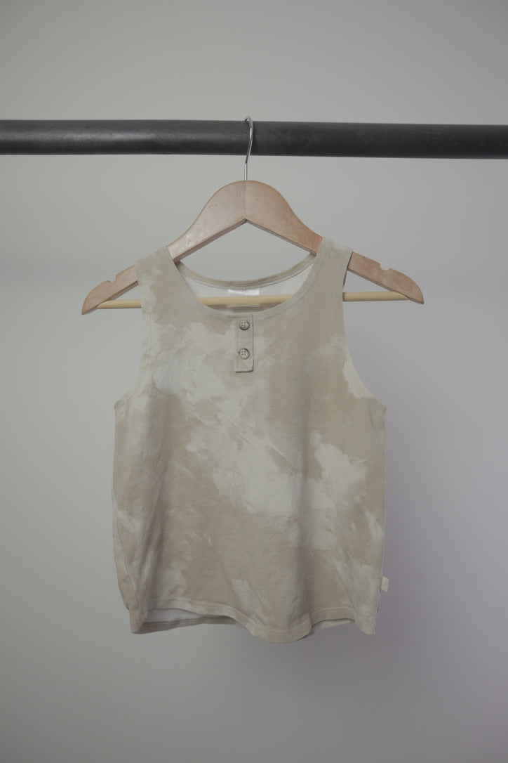 Jax + Lennon — Tie-Dye Henley Tank — Oatmeal/Cream — 2/3Y