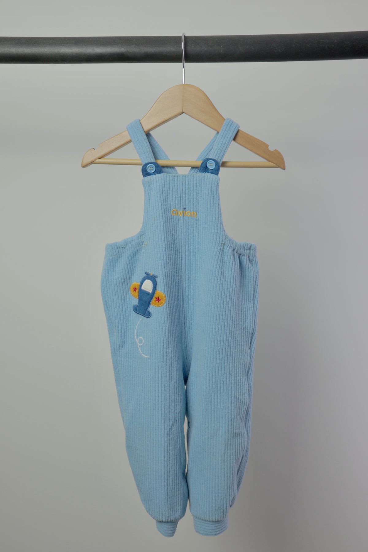 Vintage Fusen Usagi Corduroy Airplane Overalls — Baby Blue — 6–12 Months
