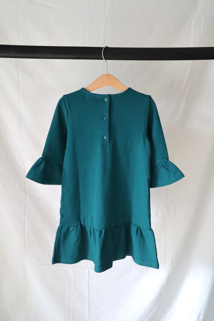 Miles the Label Organic Cotton Ribbed Ruffle Dress — Deep Teal — 5T — BNWT