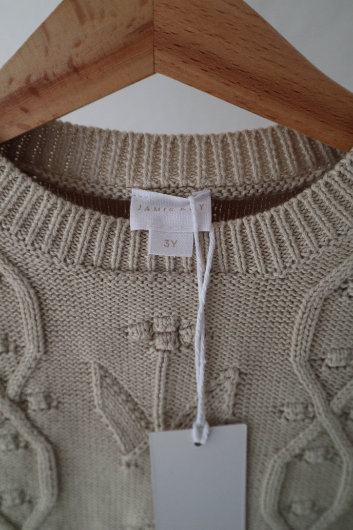 Jamie Kay Cable Knit Puff Sleeve Sweater — Oatmeal — 3T — BNWT
