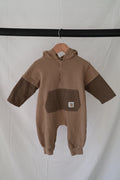 Next Baby Hooded Colour Block Romper — Taupe — 9–12M