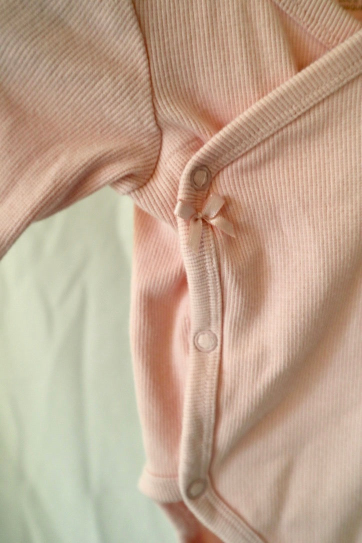 H&M Ribbed Wrap Bodysuit — Blush Pink — 2-4 Months
