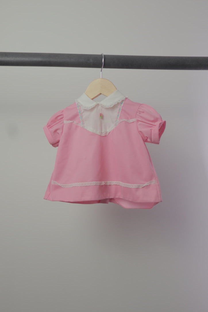 Vintage Charming Pink Lace Peter Pan Collar Dress — 18M