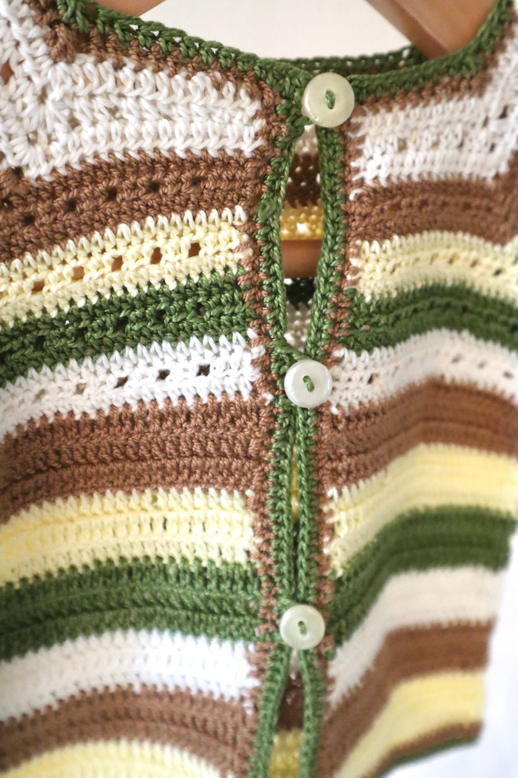 Handmade Vintage Striped Crochet Cardigan — 0–3M (Estimated)