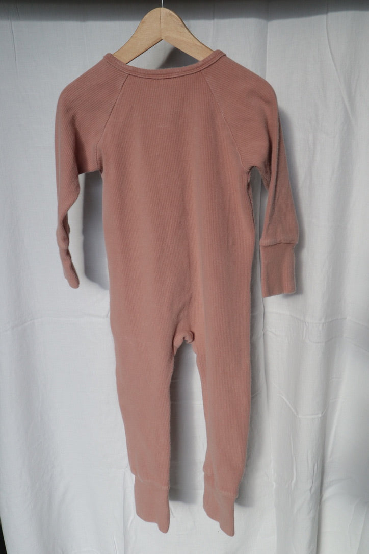 Mebie Baby Dusty Rose Ribbed Long-Sleeve Button Romper – 2T