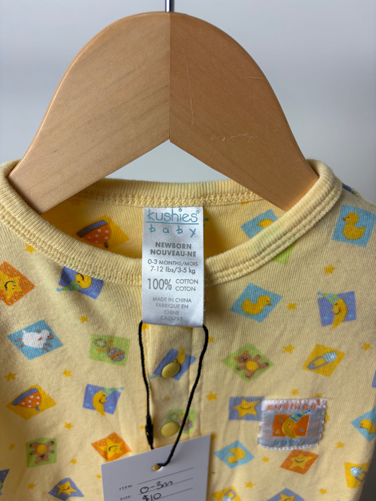 Vintage Kushies Baby Printed Sleeper Gown — Butter Yellow — 0–3M