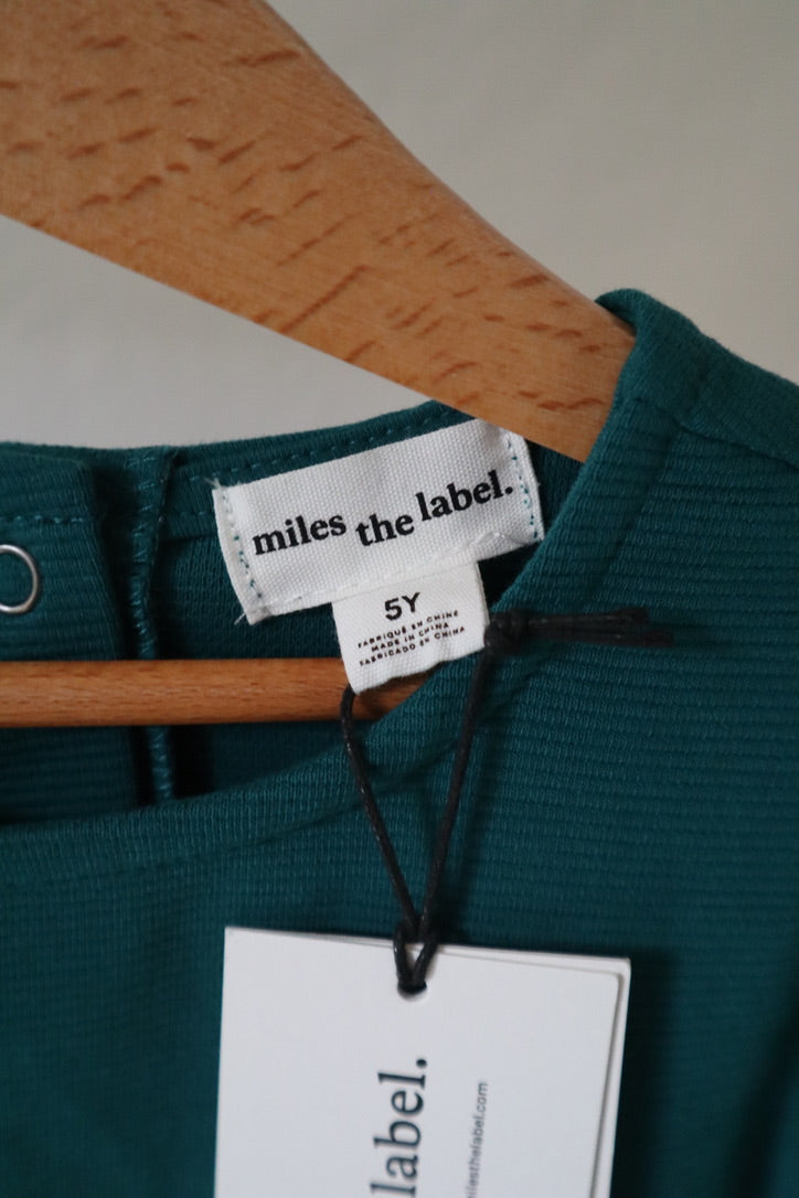 Miles the Label Organic Cotton Ribbed Ruffle Dress — Deep Teal — 5T — BNWT
