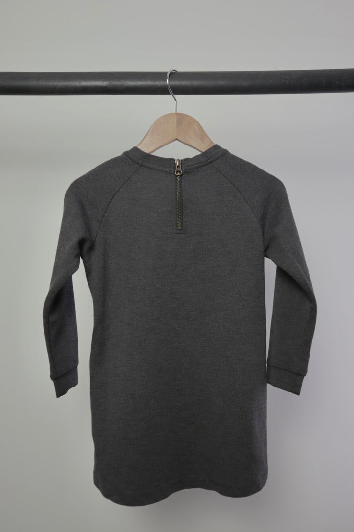 Wheat — Long Sleeve Jersey Dress — Heathered Charcoal — 4Y