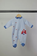 Vintage Little Me Light Blue Fire Truck Fleece Sleeper — 0–6M