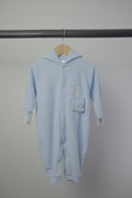 Vintage Small Stars Terry Cloth Teddy Bear Hooded Romper — Powder Blue — 6–9 Months